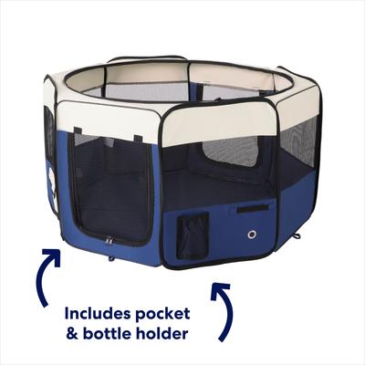 Show full view: Frisco Soft-Sided Dog, Cat & Small Pet Exercise Playpen, Cream/Navy, 45-in L x 45-in W x 24-in H slide 5 of 9