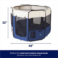 Frisco Soft-Sided Dog, Cat & Small Pet Exercise Playpen, Cream/Navy, 48-in L x 48-in W x 32-in H slide 2 of 6