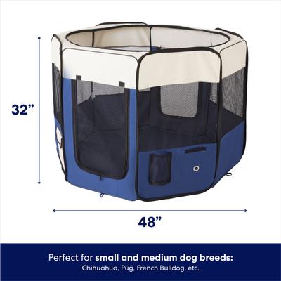 Show full view: Frisco Soft-Sided Dog, Cat & Small Pet Exercise Playpen, Cream/Navy, 48-in L x 48-in W x 32-in H slide 3 of 10
