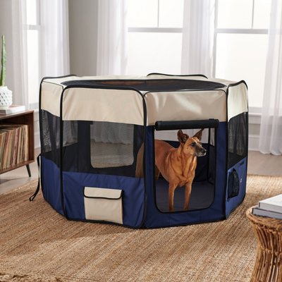 Frisco Frisco Soft-Sided Dog, Cat & Small Pet Exercise Playpen, Cream/Navy, 62-in L x 62-in W x 36-in H