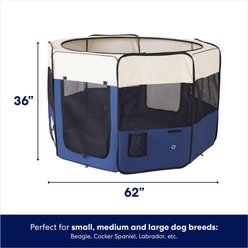 Frisco Soft-Sided Dog, Cat & Small Pet Exercise Playpen, Cream/Navy, 62-in L x 62-in W x 32-in H slide 2 of 6