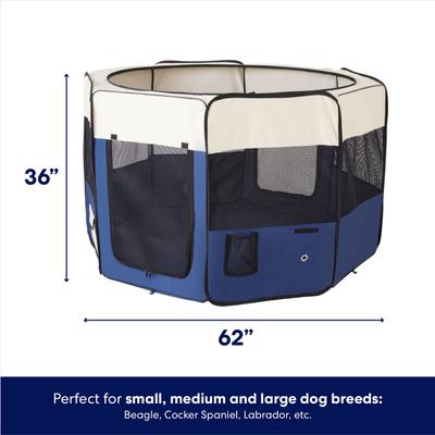 Show full view: Frisco Soft-Sided Dog, Cat & Small Pet Exercise Playpen, Cream/Navy, 62-in L x 62-in W x 32-in H slide 2 of 9