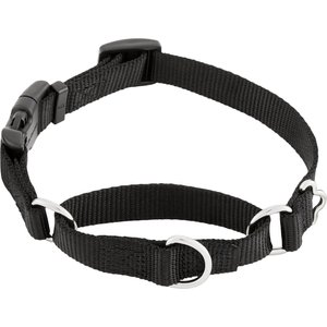 Frisco Solid Nylon Martingale Dog Collar with Buckle, Black, S: 14 to 17-in neck, 3/4-in W