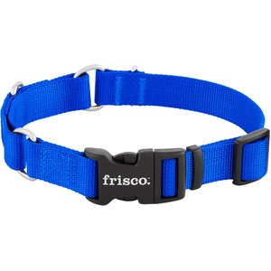 Frisco Solid Nylon Martingale Dog Collar with Buckle, Blue, Medium: 17 to 20-in neck, 1-in wide