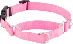 Frisco Solid Nylon Martingale Dog Collar with Buckle, Pink, Medium: 17 to 20-in neck, 1-in wide