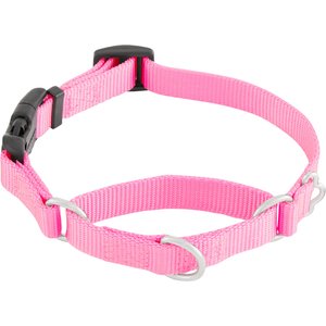 Frisco Solid Nylon Martingale Dog Collar with Buckle, Pink, S: 14 to 17-in neck, 3/4-in W