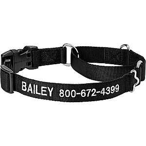 Frisco Solid Nylon Personalized Martingale Dog Collar, Black, Medium: 17 to 20-in neck, 1-in wide