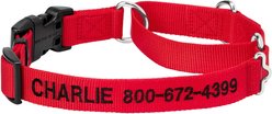 Frisco Solid Nylon Personalized Martingale Dog Collar, Red, Medium: 17 to 20-in neck, 1-in wide