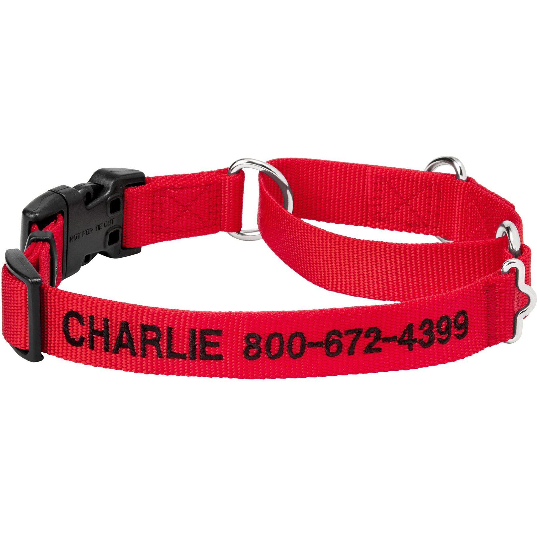 Frisco Solid Nylon Personalized Martingale Dog Collar, Red, Medium: 17 to 20-in neck, 1-in wide