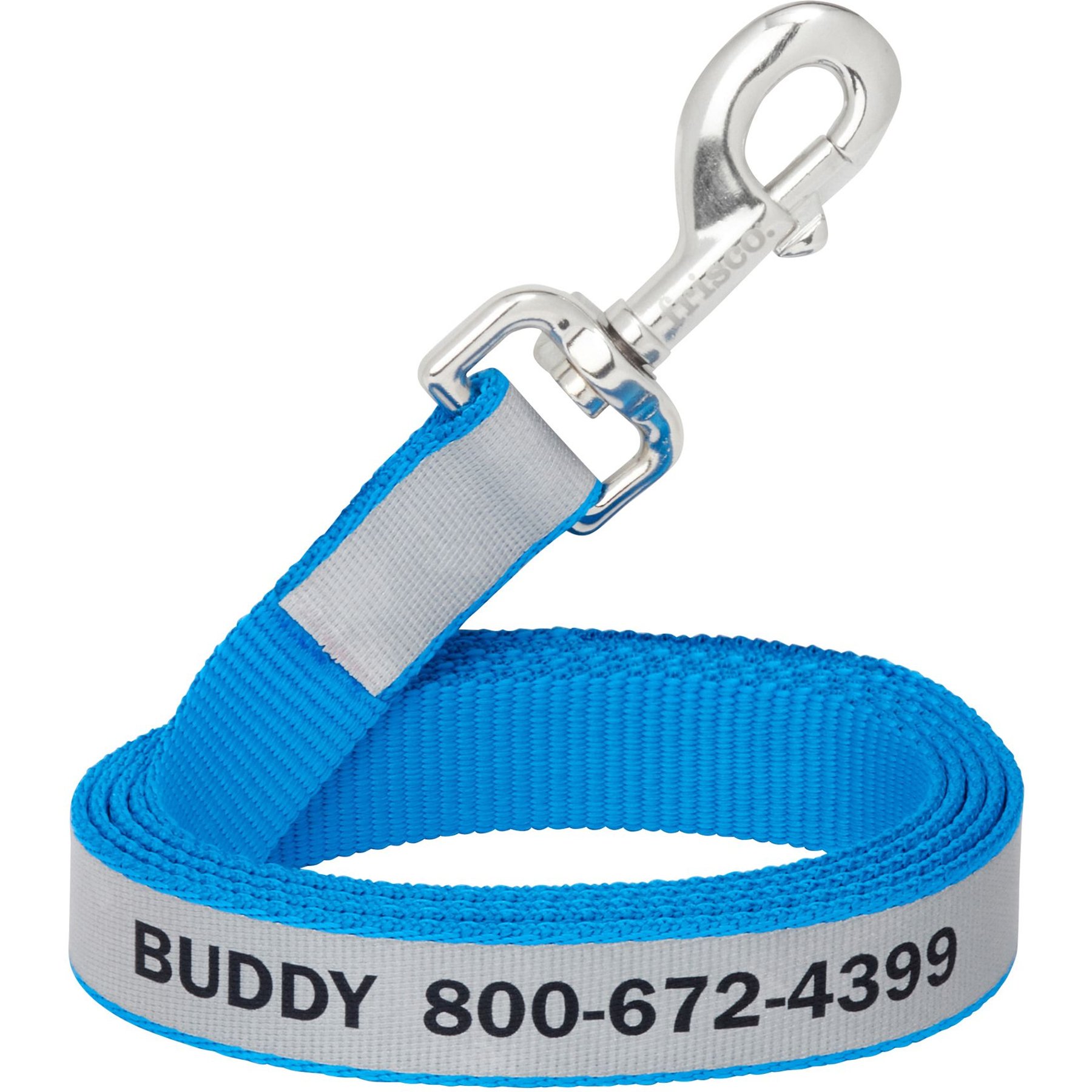 Frisco Solid Polyester Personalized Reflective Dog Leash, Blue, Large: 6-ft long, 1-in wide