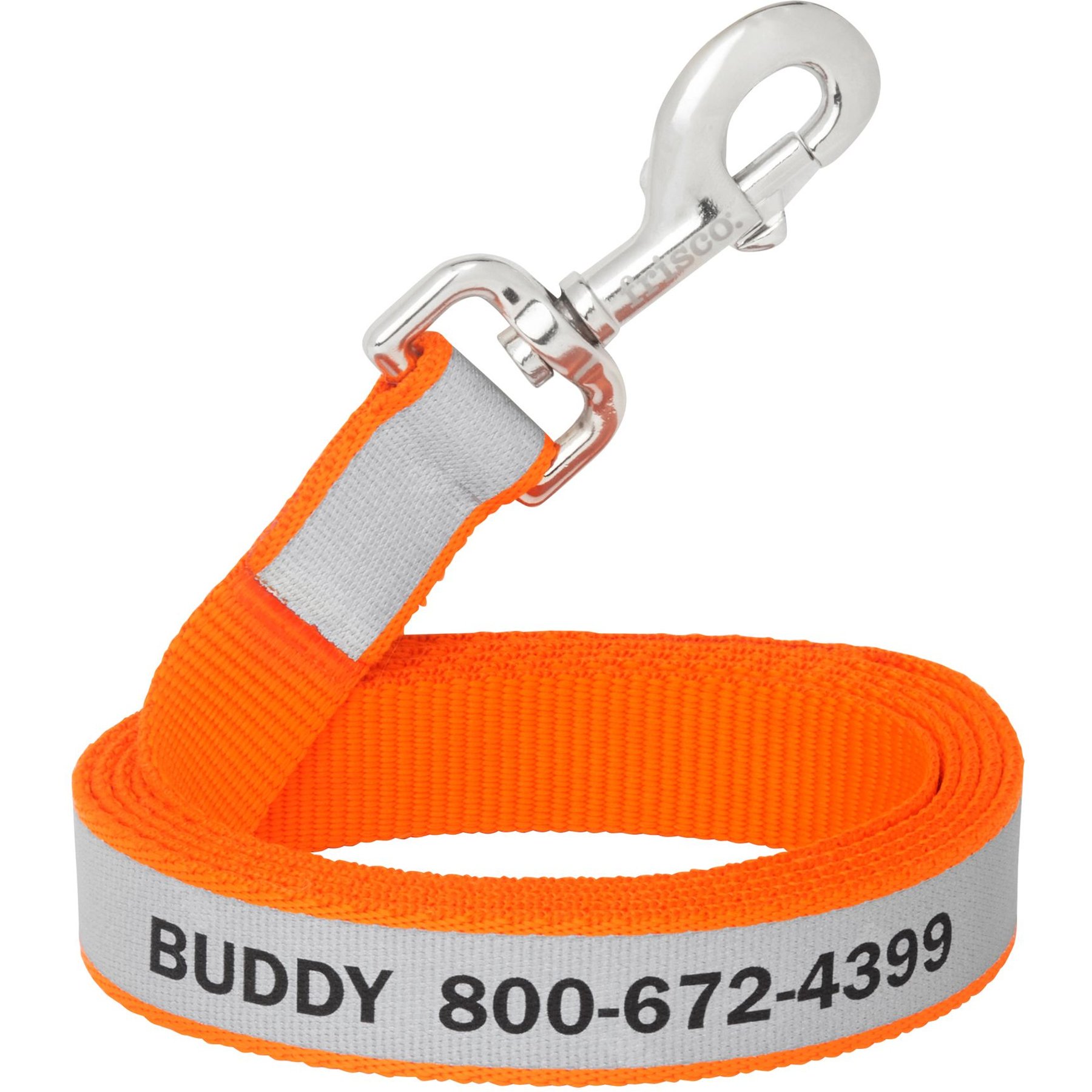 Frisco Solid Polyester Personalized Reflective Dog Leash, Orange, Large: 6-ft long, 1-in wide