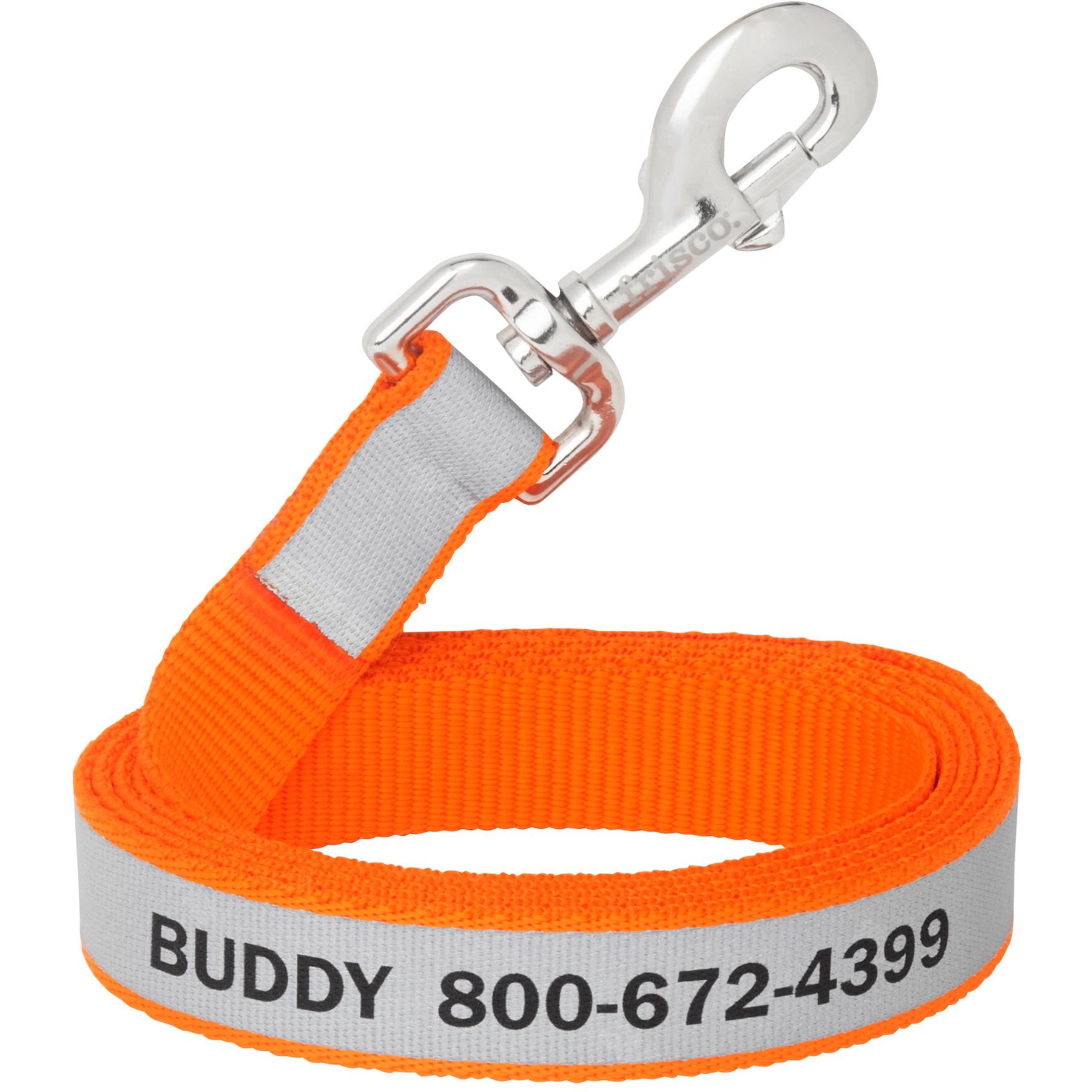 Frisco Solid Polyester Personalized Reflective Dog Leash, Orange, Small: 6-ft long, 5/8-in wide