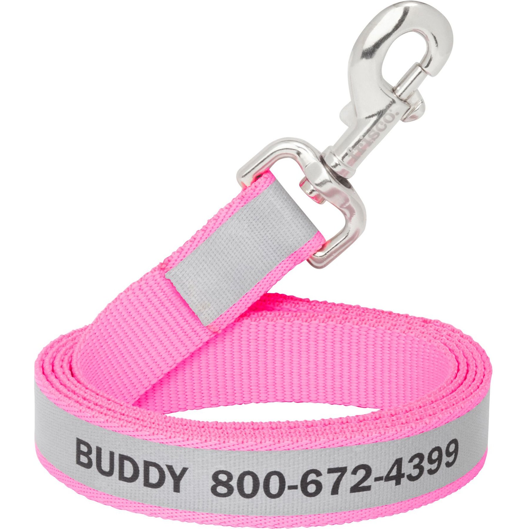 Frisco Solid Polyester Personalized Reflective Dog Leash, Pink, Small: 6-ft long, 5/8-in wide