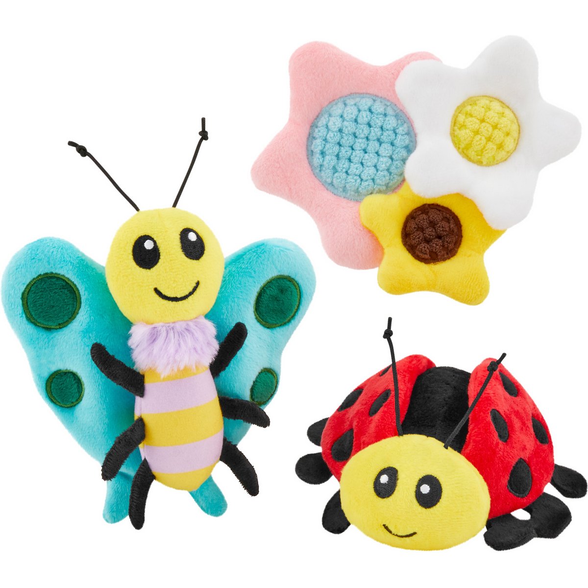 Frisco Spring Bugs & Flowers Plush Squeaky Dog Toy, Small/Medium, 3 count