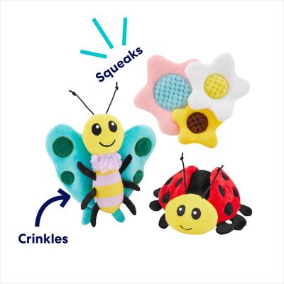 Show full view: Frisco Spring Bugs & Flowers Plush Squeaky Dog Toy, Small/Medium, 3 count slide 3 of 7