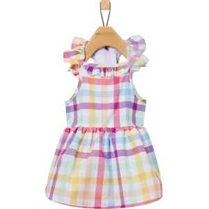 Frisco Ruffle Sleeve Dog & Cat Dress, Gingham, Medium