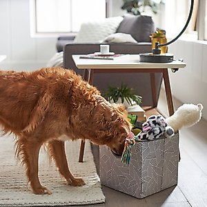Frisco Square Collapsible Pet Toy Storage Bin, Gray Basket Weave