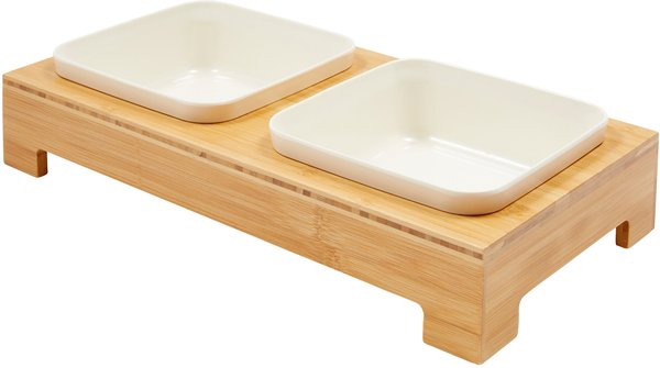 Frisco Square Melamine Dog & Cat Bowl Set with Bamboo Stand