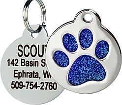 Frisco Stainless Steel Personalized Dog & Cat ID Tag, Paw Print, Blue Glitter, Regular slide 1 of 2