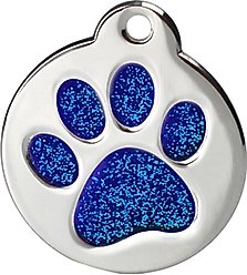 Frisco Stainless Steel Personalized Dog & Cat ID Tag, Paw Print, Blue Glitter, Regular slide 2 of 2