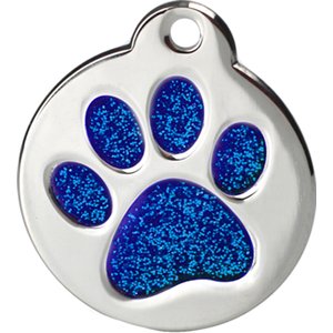Frisco Stainless Steel Personalized Dog & Cat ID Tag, Paw Print, Blue Glitter, Regular