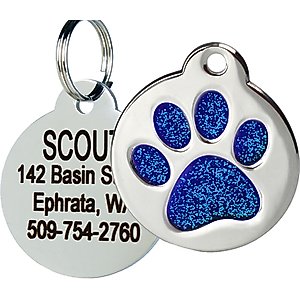 Frisco Stainless Steel Personalized Dog & Cat ID Tag, Paw Print, Blue Glitter, Small