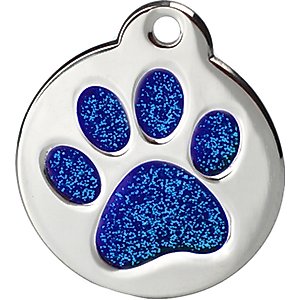 Frisco Stainless Steel Personalized Dog & Cat ID Tag, Paw Print, Blue Glitter, Small