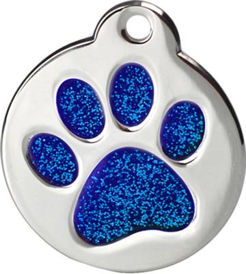 Show full view: Frisco Stainless Steel Personalized Dog & Cat ID Tag, Paw Print, Blue Glitter, Small slide 3 of 4