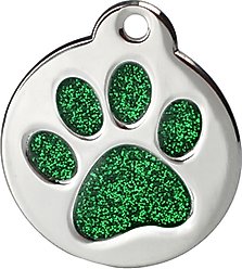 Frisco Stainless Steel Personalized Dog & Cat ID Tag, Paw Print, Green Glitter, Regular slide 2 of 2