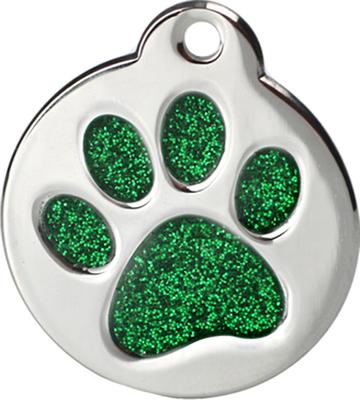 Show full view: Frisco Stainless Steel Personalized Dog & Cat ID Tag, Paw Print, Green Glitter, Regular slide 2 of 3