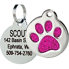 Frisco Stainless Steel Personalized Dog & Cat ID Tag, Paw Print, Pink Glitter, Small