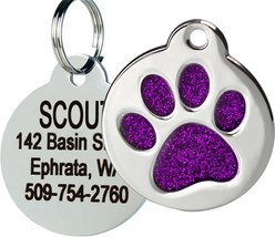 Frisco Stainless Steel Personalized Dog & Cat ID Tag, Paw Print, Purple Glitter, Regular slide 1 of 2