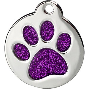 Frisco Stainless Steel Personalized Dog & Cat ID Tag, Paw Print, Purple Glitter, Regular