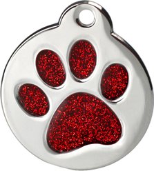 Frisco Stainless Steel Personalized Dog & Cat ID Tag, Paw Print, Red Glitter, Regular slide 2 of 2