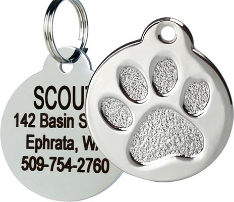 Show full view: Frisco Stainless Steel Personalized Dog & Cat ID Tag, Paw Print, Silver, Small slide 1 of 7
