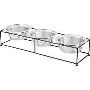 Frisco Straight Triple Feeder Stainless Steel Dog & Cat Bowl, Medium: 3 cup
