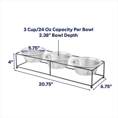 Show full view: Frisco Straight Triple Feeder Stainless Steel Dog & Cat Bowl, Medium: 3 cup slide 2 of 9