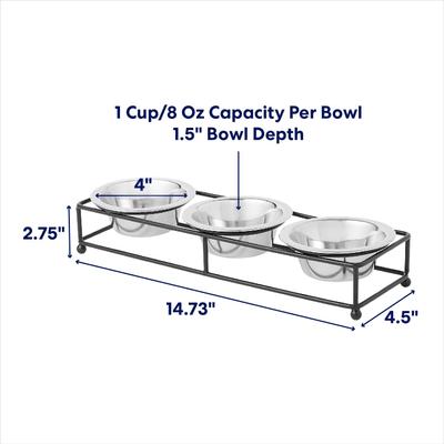Show full view: Frisco Straight Triple Feeder Stainless Steel Dog & Cat Bowl, Small: 1 cup slide 3 of 11