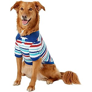 Frisco Striped Dog & Cat Polo Shirt, Red & Blue, Medium