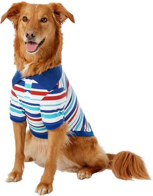 Show full view: Frisco Striped Dog & Cat Polo Shirt, Red & Blue, Small slide 3 of 11
