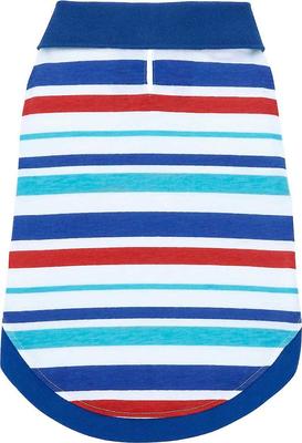 Show full view: Frisco Striped Dog & Cat Polo Shirt, Red & Blue, X-Small slide 4 of 11