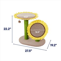 Frisco Sunflower Cat Scratching Post, Two Posts with Lounger slide 2 of 4