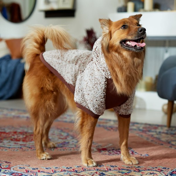 Show full view: Frisco Textured Wubby 2-Tone Fleece Dog & Cat Hoodie, Brown, X-Large slide 7 of 9
