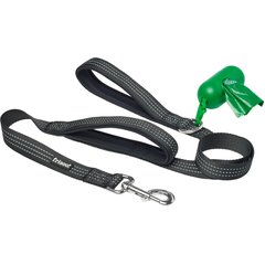 Frisco Traffic Leash with Dual Padded Handles & Poop Bag Dispenser, Black, 4-ft long, 1 count