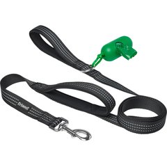Frisco Traffic Leash with Dual Padded Handles & Poop Bag Dispenser, Black, 6-ft long, 1 count