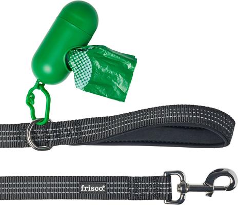 Show full view: Frisco Traffic Leash with Dual Padded Handles & Poop Bag Dispenser, Black, 6-ft long, 1 count slide 3 of 7