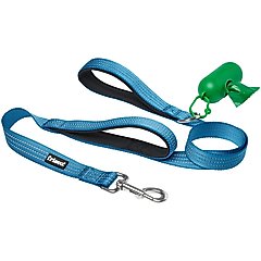 Frisco Traffic Leash with Dual Padded Handles & Poop Bag Dispenser, Blue, 4-ft long