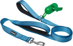 Frisco Traffic Leash with Dual Padded Handles & Poop Bag Dispenser, Blue, 6-ft long