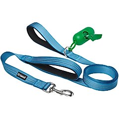 Frisco Traffic Leash with Dual Padded Handles & Poop Bag Dispenser, Blue, 6-ft long