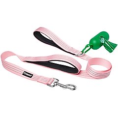 Frisco Traffic Leash with Dual Padded Handles & Poop Bag Dispenser, Pink, 4-ft long